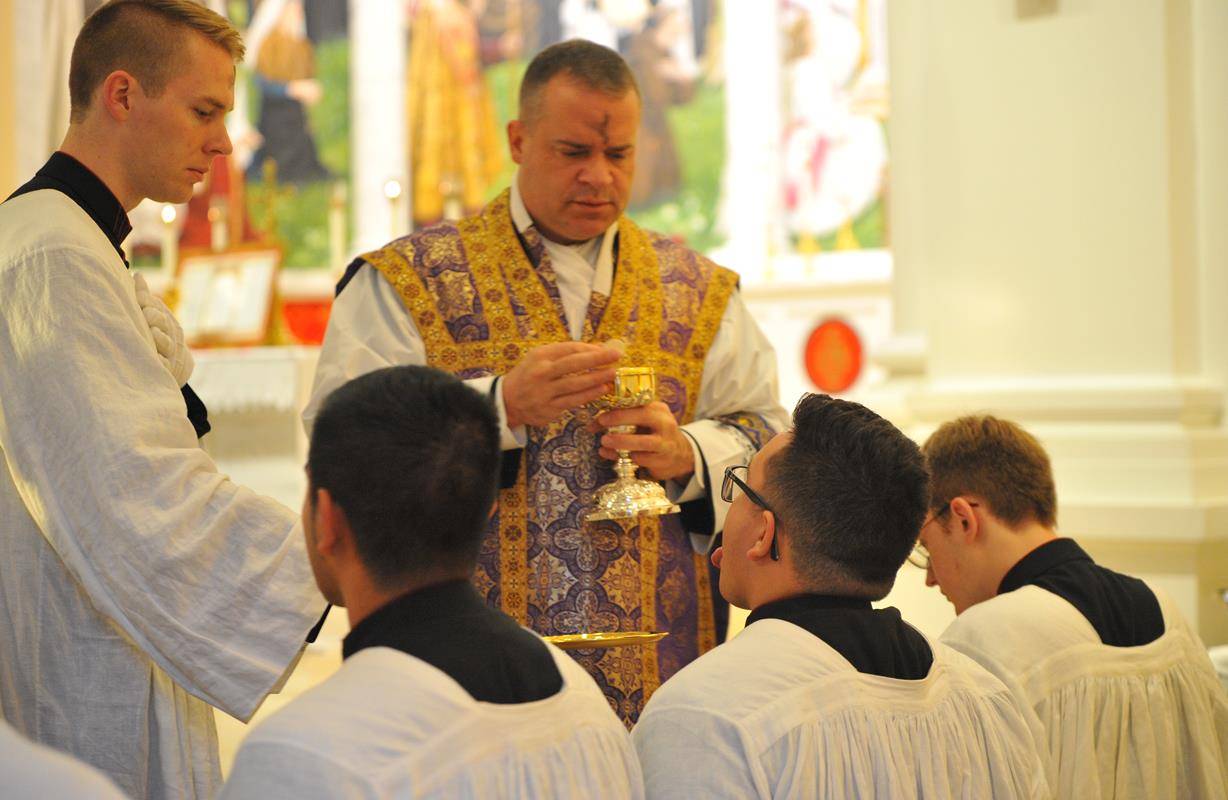 Father Matthew Kauth, rector of St. Joseph College Seminary, began the Ash Wednesday Liturgy with blessing of the ashes according to the traditional Latin Rite