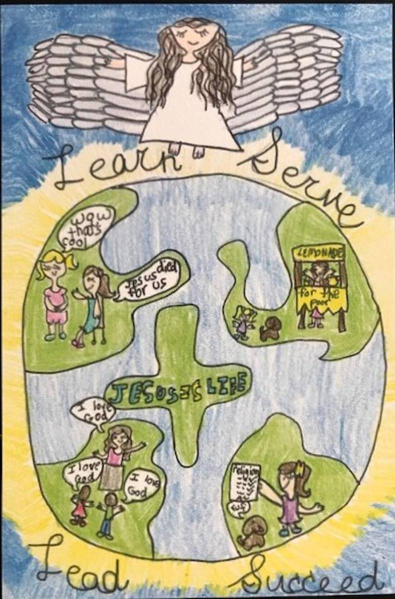 St. Gabriel School’s annual prayer card contest is one of the highlights of its Catholic Schools Week events. This year’s winners are Catalina Lizarazu (prayer) and Hannah Pepitone (illustration).
