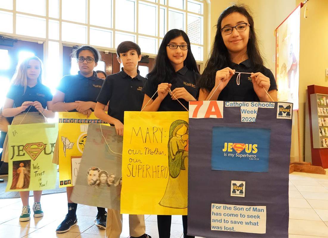 St. Mark School had an all school Mass Jan. 29 to celebrate faith appreciation day for Catholic Schools Week. Father Patrick Winslow, vicar and chancellor of the Diocese celebrated the Mass, which was a votive Mass for St. Joseph (Provided by Amy Burger)