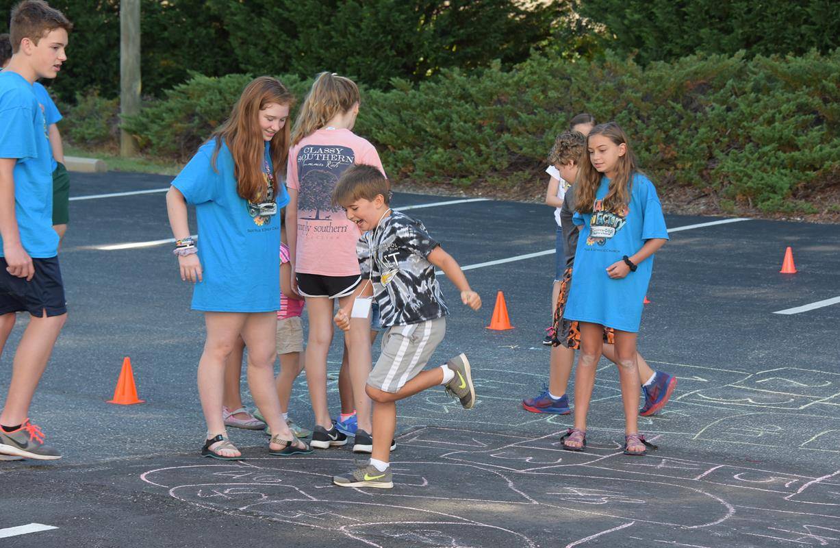 GREENSBORO — Children at St. Pius X Church enjoyed “Maker Fun Factory” Vacation Bible School in June, where they made bird houses and played hopscotch, among other activities. (Photos provided by MaryAnn Luedtke)
