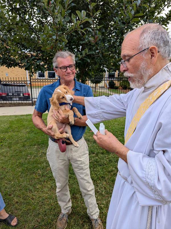 Deacon Ralp blesses happy animals at St. Leo the Great Church in Winston-Salem. 