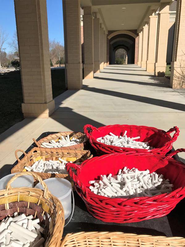 Blessed chalk to be given to parishioners at St. Mark Church.