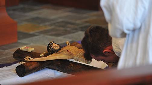 Gathering for the second day of the Latin Easter Triduum, around 150 faithful of the Charlotte Latin Mass Community attended the Good Friday Mass of the Presanctified at Charlotte Catholic High School March 30. (Photo provided by Marcus Kuncoro)