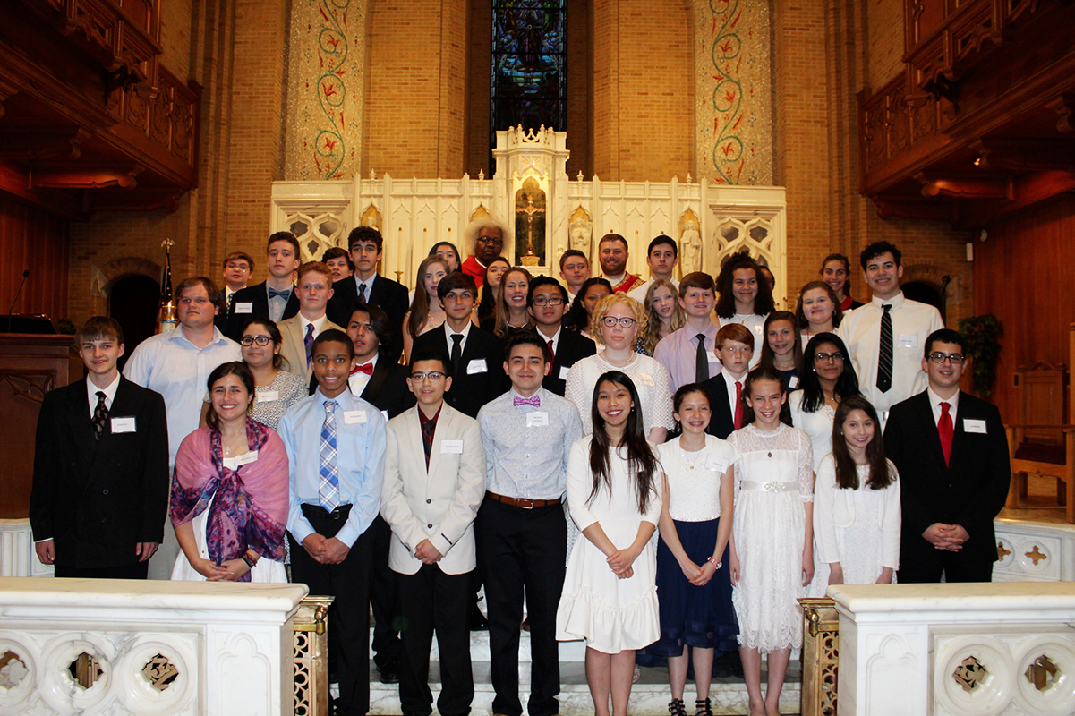 GREENSBORO — Thirty-nine young people received the sacrament of confirmation at Our Lady of Grace Church May 9, during Mass celebrated by Monsignor Mauricio West, vicar general and chancellor of the Diocese of Charlotte. Father Paul Buchanan, pastor, and