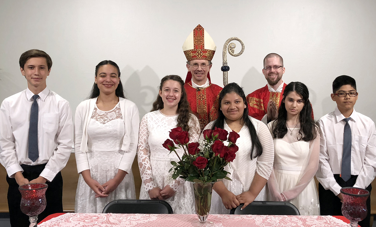 LINCOLNTON — Six young people at St. Dorothy Church received the sacrament of confirmation May 26 from Bishop Peter Jugis, during a Mass that was concelebrated by Father David Miller, pastor.