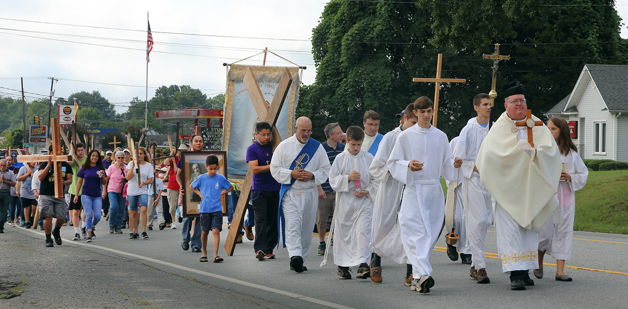 The participants return to the church.