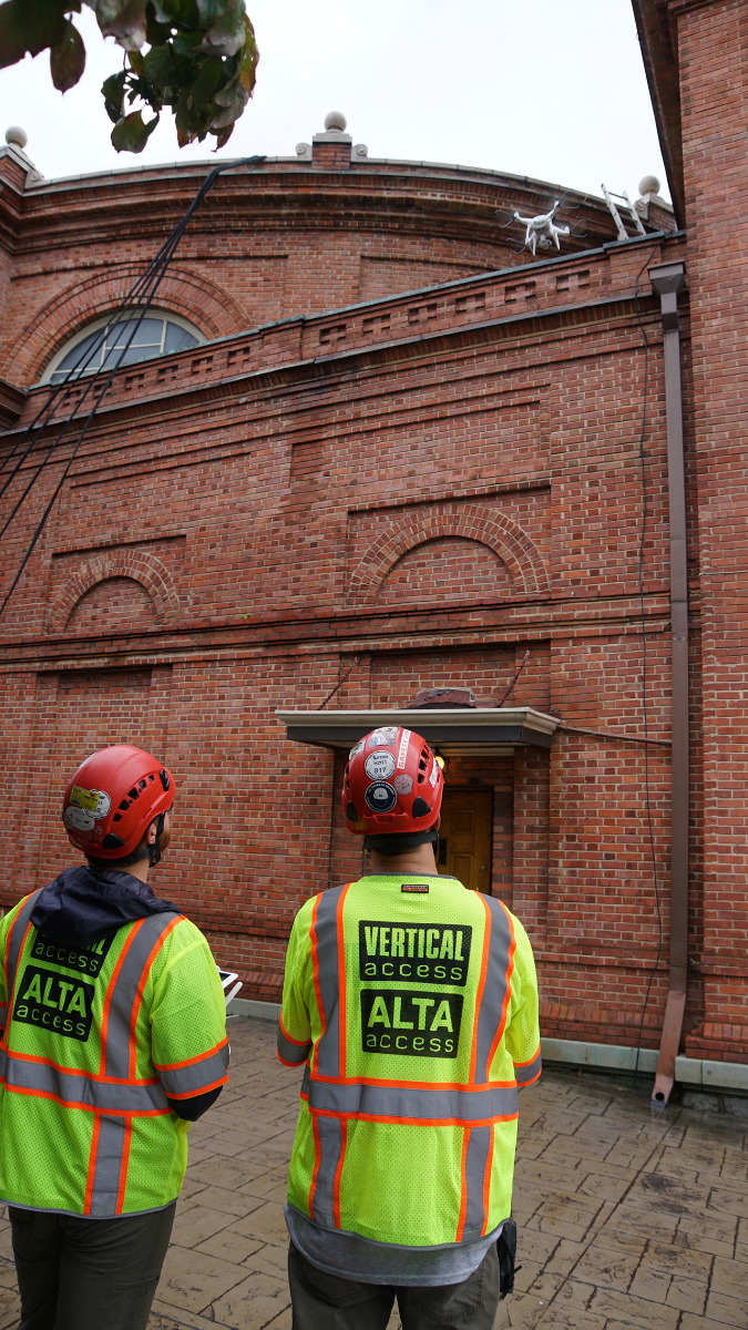 Surveyors from Vertical Access use drones and laser scanning to evaluate every inch of the historic basilica, inside and out.