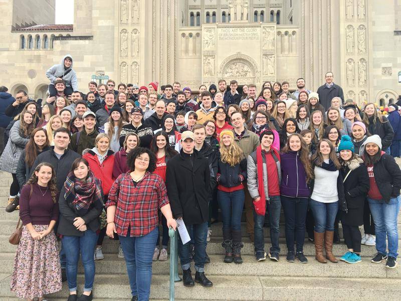 Students from Belmont Abbey College participate in the March for Life in D.C. (Photo via Twitter).