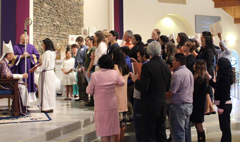  Candidates and catechumens were presented to Bishop Peter Jugis during the Rite of Election at Immaculate Conception Church in Hendersonville March 23.  (Photos provided by Capuchin Franciscan Father Martin Schratz)