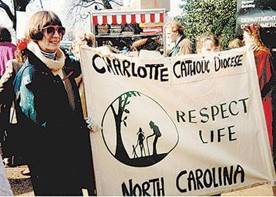 Maggi Nadol, former director of the CSS Respect Life Office of the Diocese of Charlotte, is pictured at the Washington, D.C., March for Life in 1993.