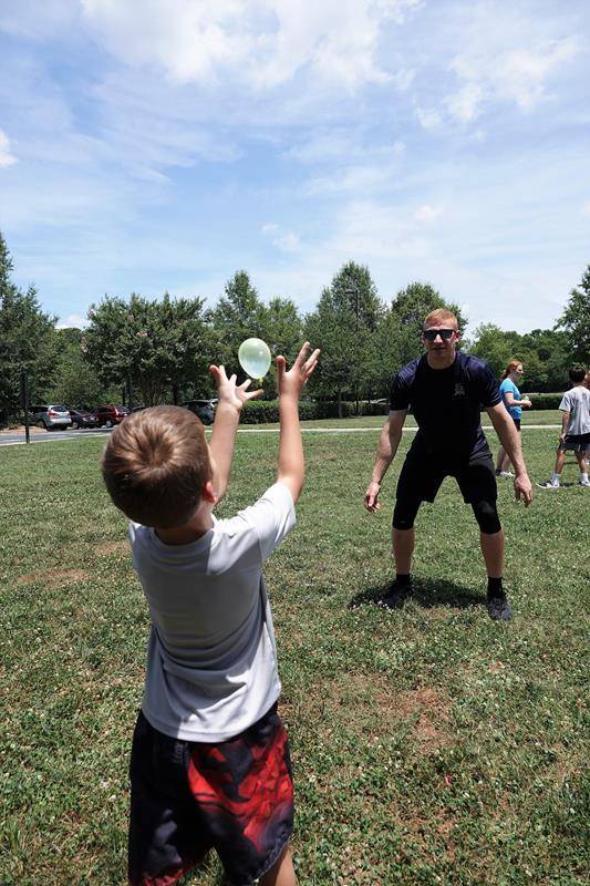 St. Joseph College Seminary grad Peter Rusciolelli participates in Totus Tuus camp at St. Mark Church in Huntersville, where he has been assigned this summer.   (Photo provided by Amy Burger)
