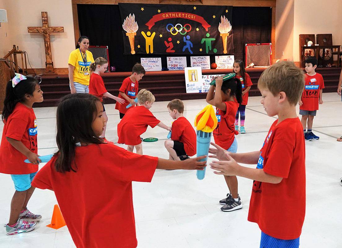 HUNTERSVILLE — Children at St. Mark Parish had fun during “CatChat Cathletics VBS” June 17-21. (Photos provided by Amy Burger)