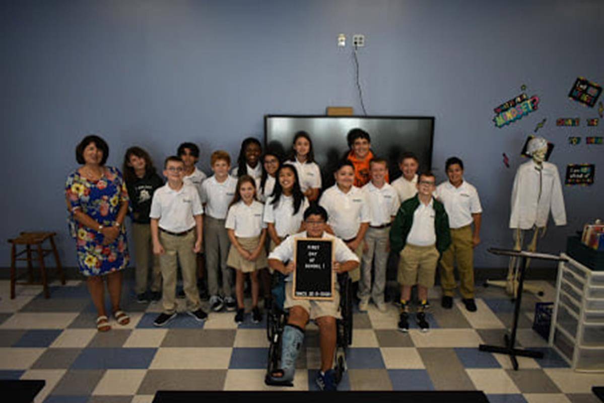 GASTONIA — Students at St. Michael School in Gastonia had a great first day of school on Sept. 3. Father Lucas Rossi blessed the school. (Photos via Facebook)
