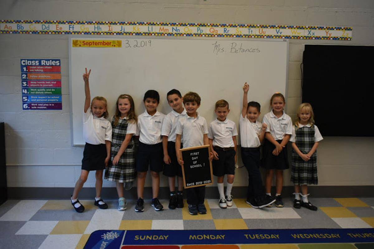 GASTONIA — Students at St. Michael School in Gastonia had a great first day of school on Sept. 3. Father Lucas Rossi blessed the school. (Photos via Facebook)