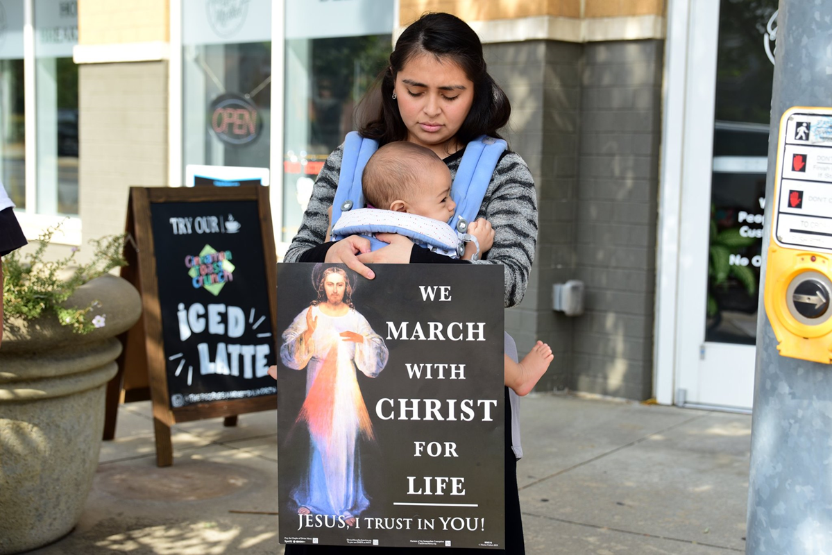 CHARLOTTE — Twenty St. Patrick Cathedral parishioners participated in the annual Life Chain, an hour of silent pro-life witness held on sidewalks each year on Respect Life Sunday. (Photos by James Sarkis)