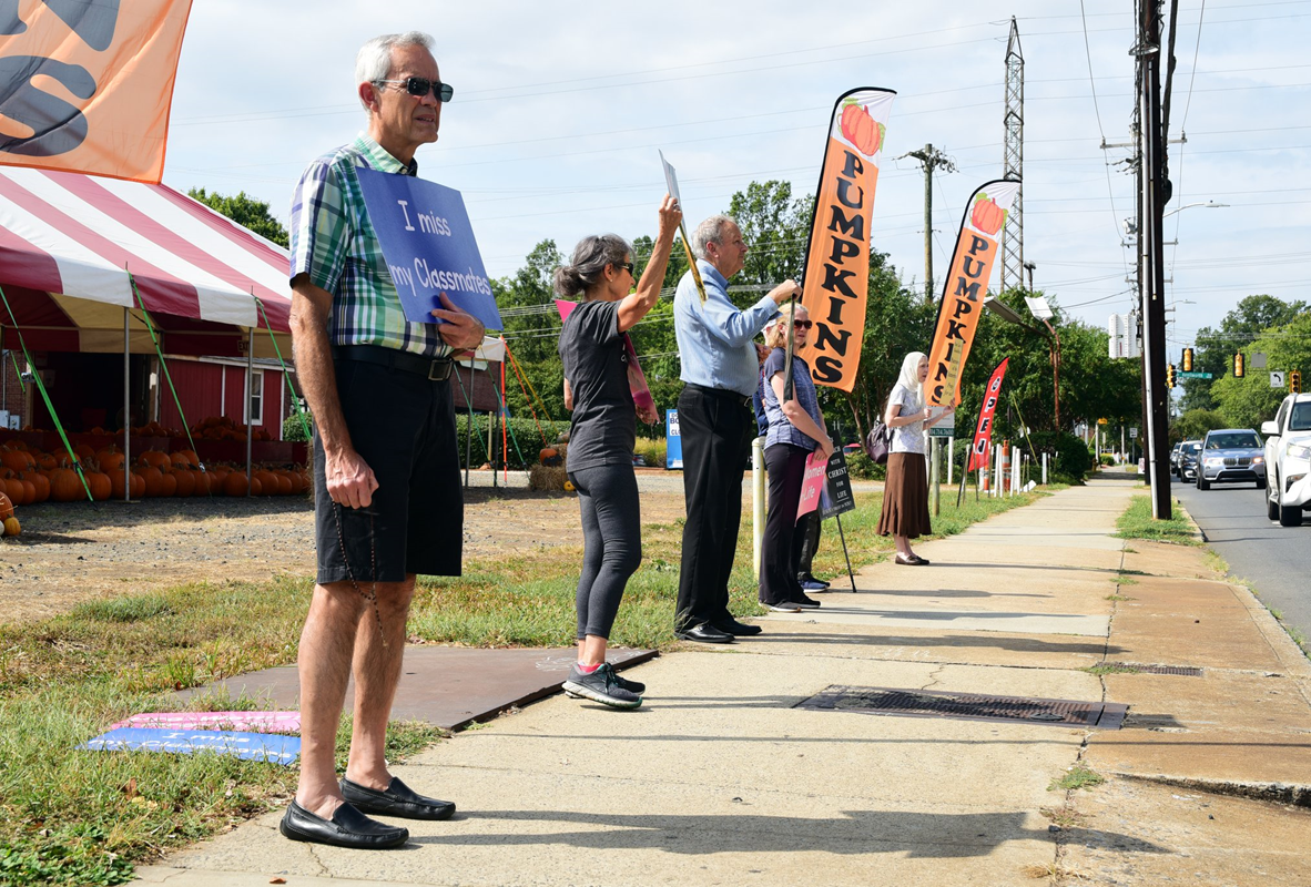 CHARLOTTE — Twenty St. Patrick Cathedral parishioners participated in the annual Life Chain, an hour of silent pro-life witness held on sidewalks each year on Respect Life Sunday. (Photos by James Sarkis)