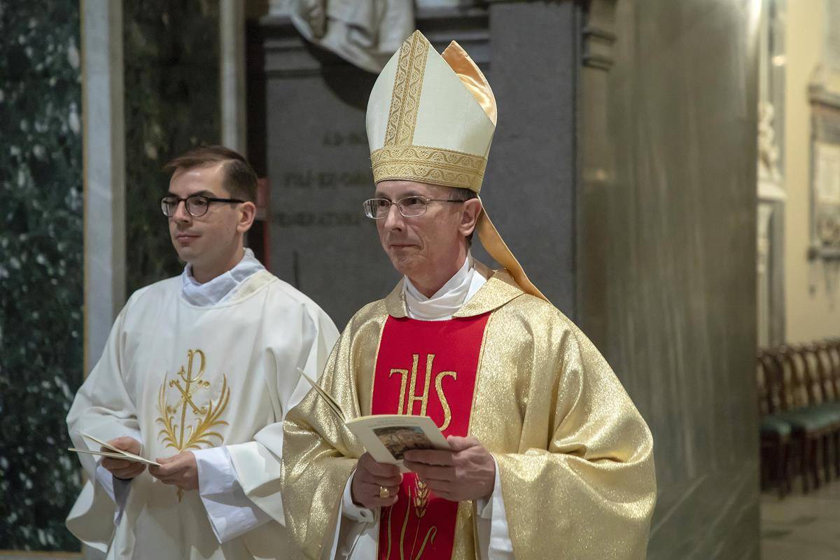 Bishop Peter J. Jugis of Charlotte, N.C., arrives with U.S. bishops from Florida, Georgia, North Carolina and South Carolina to concelebrate Mass at the Basilica of St. John Lateran in Rome Feb. 10, 2020. (CNS photo/Stefano Dal Pozzolo)