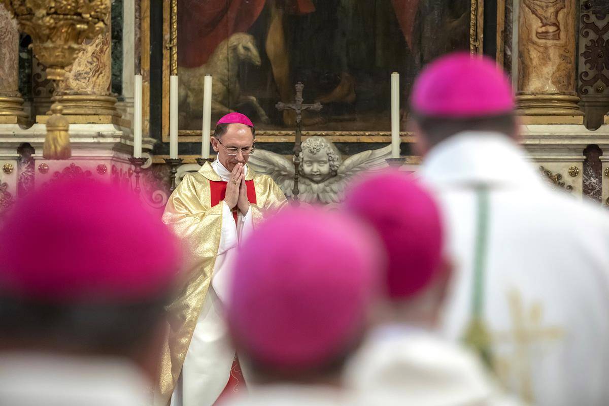 Bishop Peter J. Jugis of Charlotte, N.C., concelebrates Mass with U.S. bishops from Florida, Georgia, North Carolina and South Carolina at the Basilica of St. John Lateran in Rome Feb. 10, 2020. (CNS photo/Stefano Dal Pozzolo)