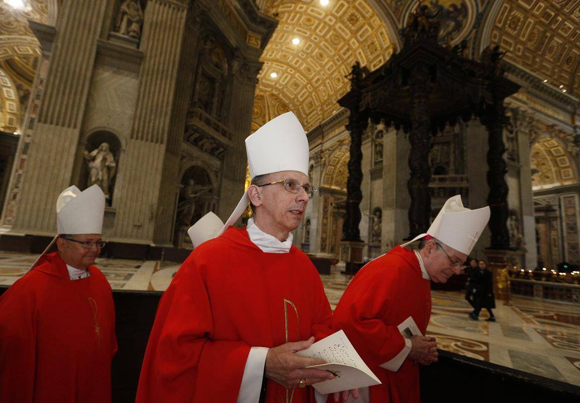Bishop Peter J. Jugis of Charlotte, N.C., arrives in procession with other U.S. bishops to concelebrate Mass in the crypt of St. Peter's Basilica at the Vatican Feb. 13, 2020. (CNS photo/Paul Haring) 