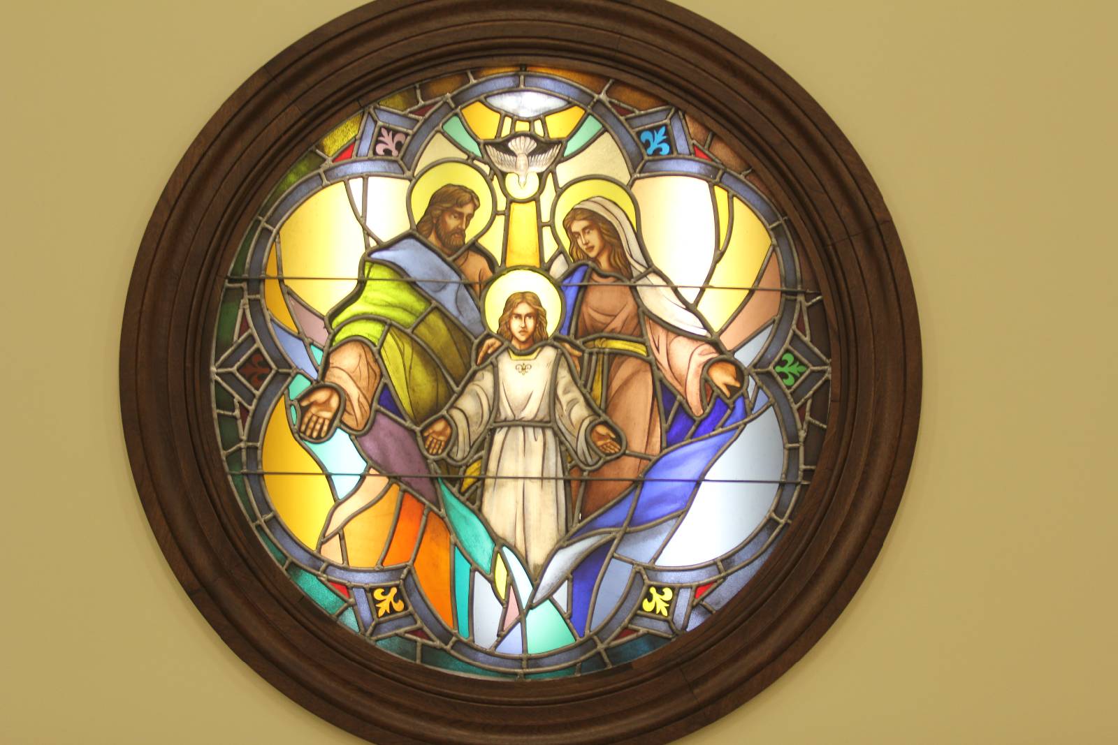The new chapel at Holy Family Church in Clemmons prominently features a beautiful stained glass image of the Holy Family.