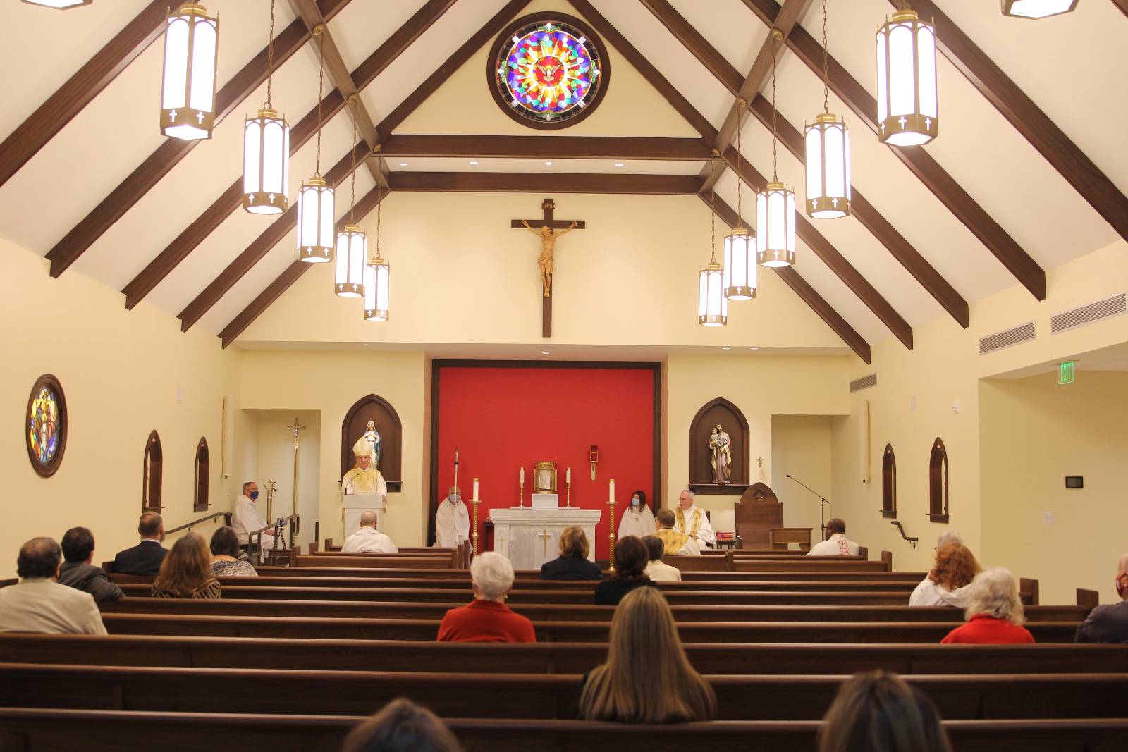 Bishop Peter Jugis delivers his homily during Mass in the new chapel at Holy Family Church in Clemmons Jan. 27.