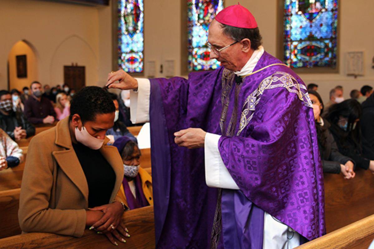 CHARLOTTE — Bishop Peter Jugis celebrated Mass on Ash Wednesday at St. Patrick Cathedral. The Mass was livestreamed on the Diocese of Charlotte’s YouTube channel. (Photo by SueAnn Howell, Catholic News Herald)