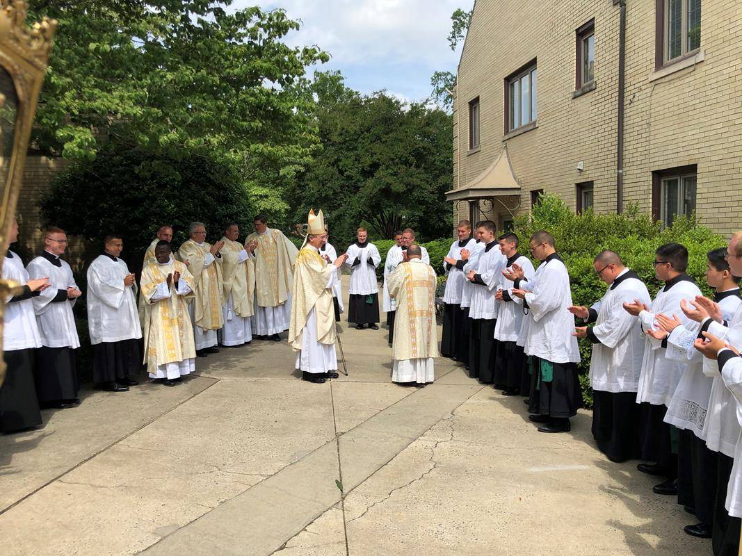 Bishop Jugis congratulating 7 seminarians Rite of Admission to Candidacy 5 29 21 SAH (Copy)