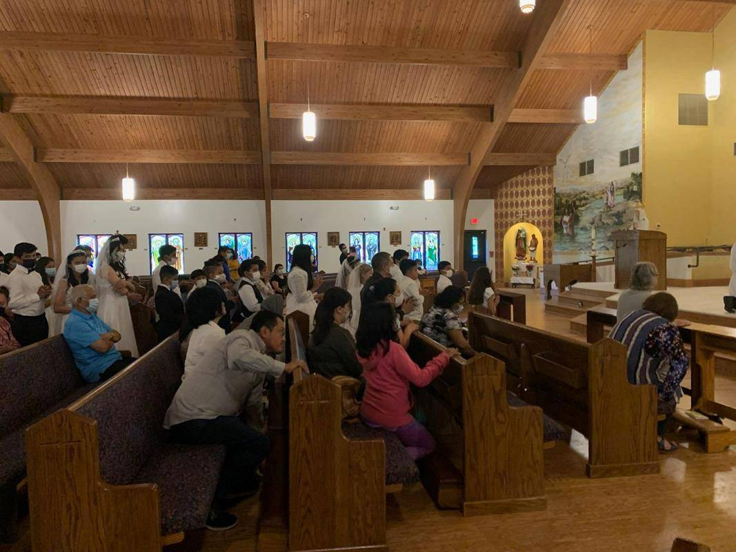 Our Lady of Lourdes Church in Monroe held a Mass and Eucharistic Procession at their parish for the Eucharistic Congress. (Photos via Facebook). 
