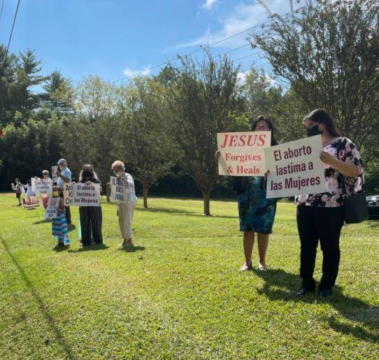 St. Luke Church in Charlotte held a Life Chain in front of the Church Oct. 3. (Provided by Bob Hayes)