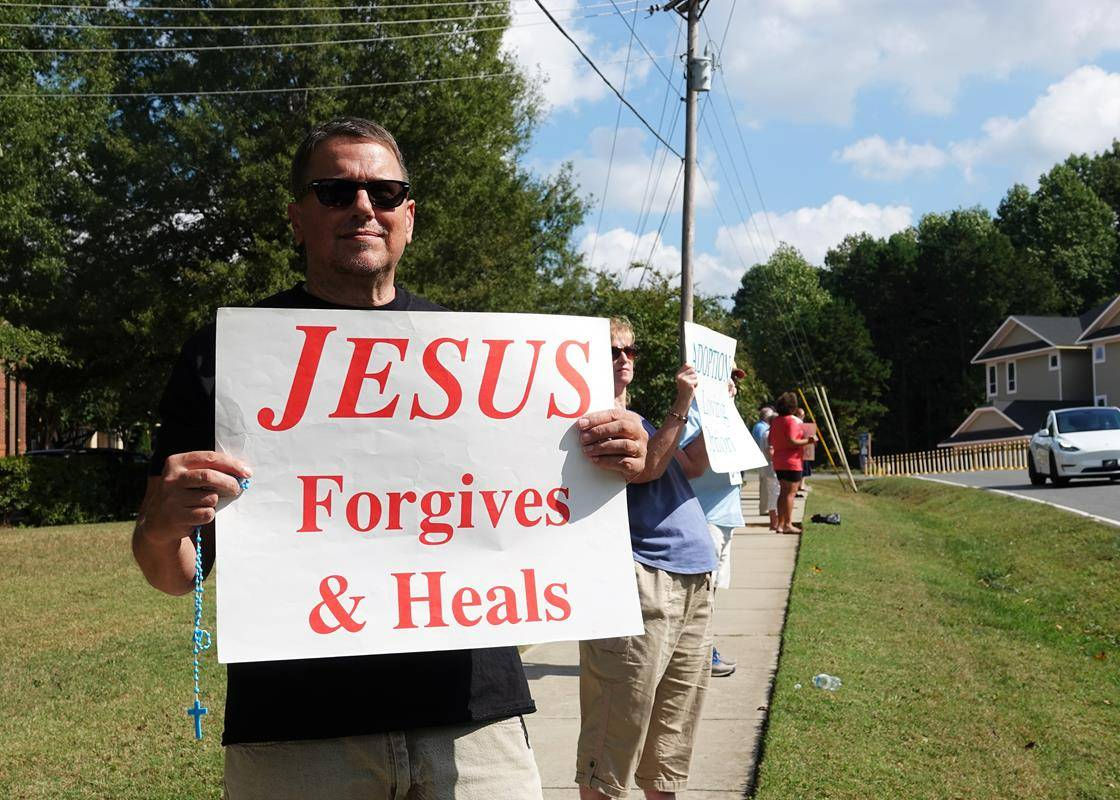 About 175 people formed a Life Chain outside St. Mark Church for Respect Life Sunday, Oct. 3. (Photos provided by Amy Burger)