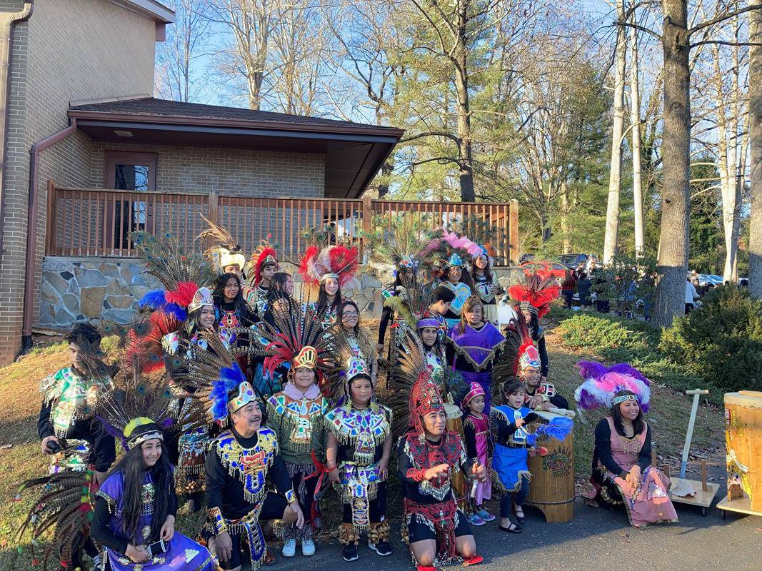 Mnay people donned a traditional Aztec headdress known as quetzalāpanecayōtl, or El Penacho in Spanish. (Photo provided by Alfonso Alvarez-Navarrete)