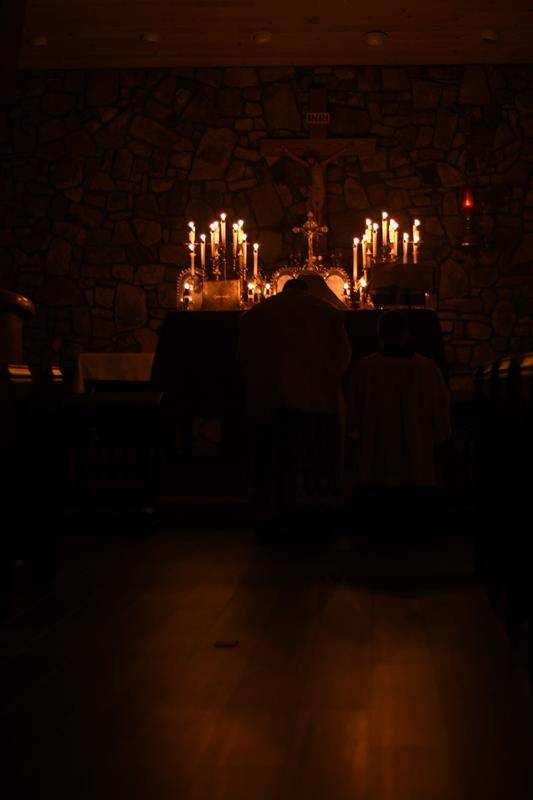 Parishioners of St. Elizabeth Church in Boone came to the parish before dawn to participate in a Rorate Mass celebrated Dec. 11 by Father Brendan Buckler, pastor.  (Photo provided by Amber Mellon)