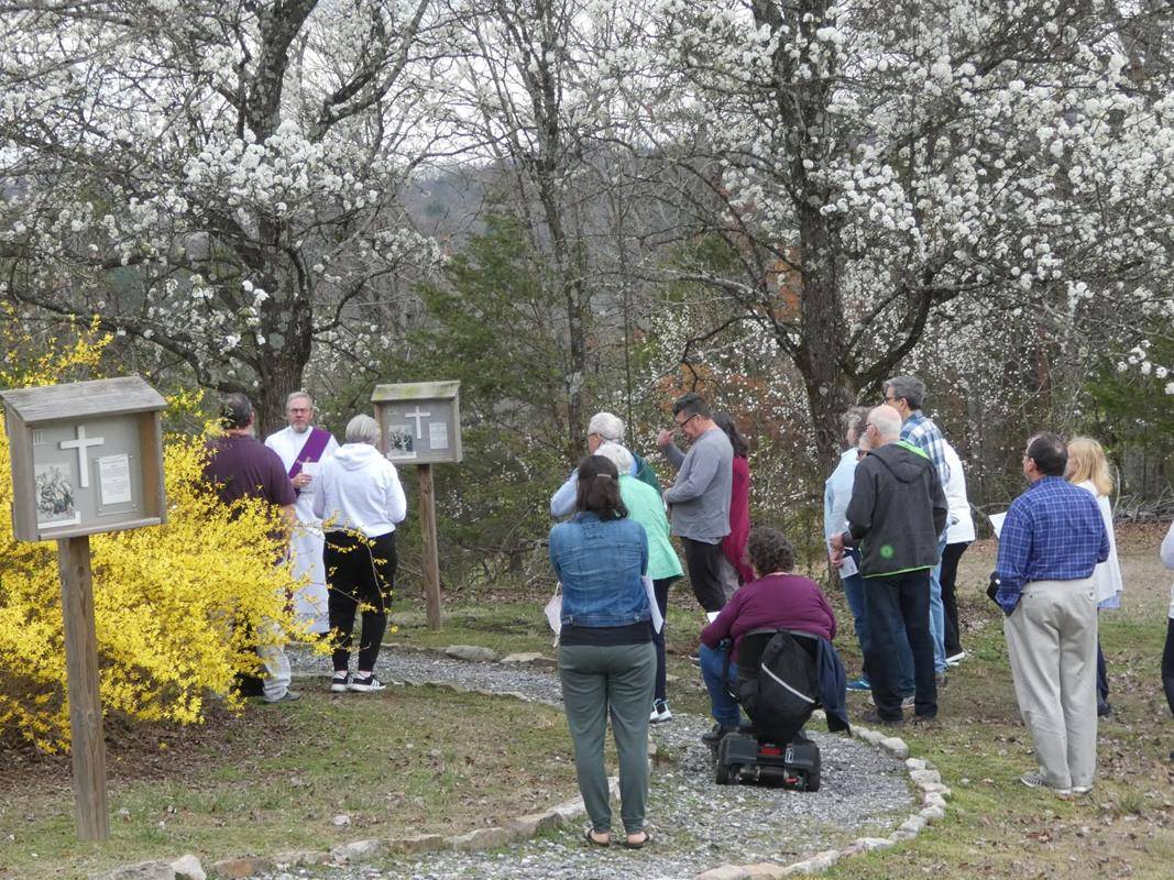 The Catholic Conference Center in Hickory has a walking path featuring Stations of the Cross on its beautiful grounds. (Photo via Facebook)