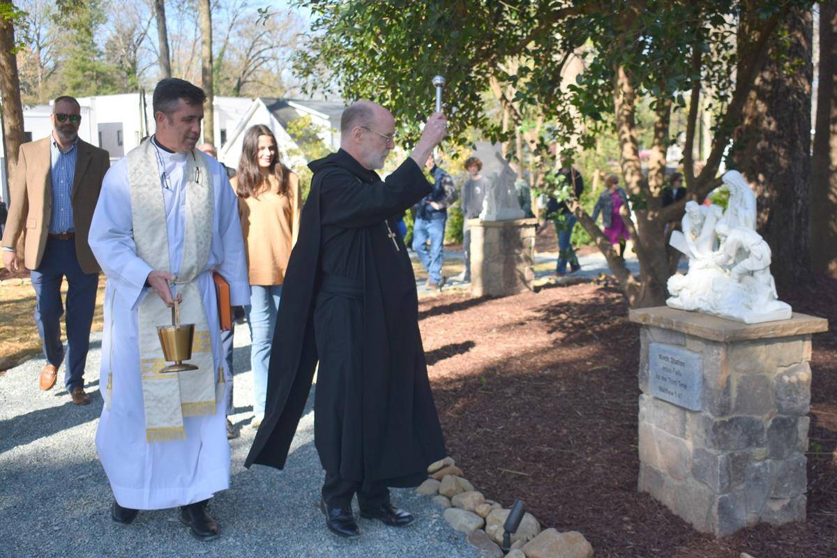 St. Gabriel Church Stations of the Cross were blessed by Benedictine Abbot Placid Solari, chancellor of Belmont Abbey College.