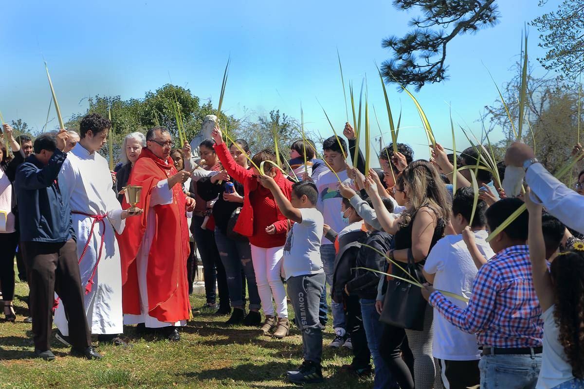 Father Josè Antonio Juva blessing palms at Immaculate Conception, Forest City. (Photos by Giuliana Polinari Riley)