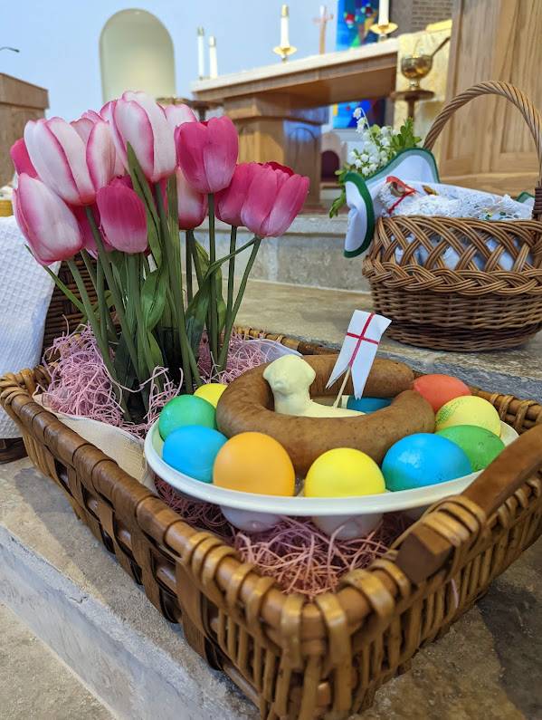 Easter food blessing at St. Therese Church in Mooresville. (Photo by Patricia Van Buren) 