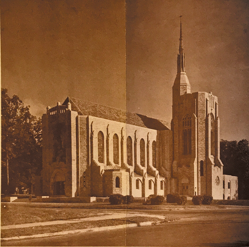 An early photo of the church exterior offers a unique vantage point from which to view the church.