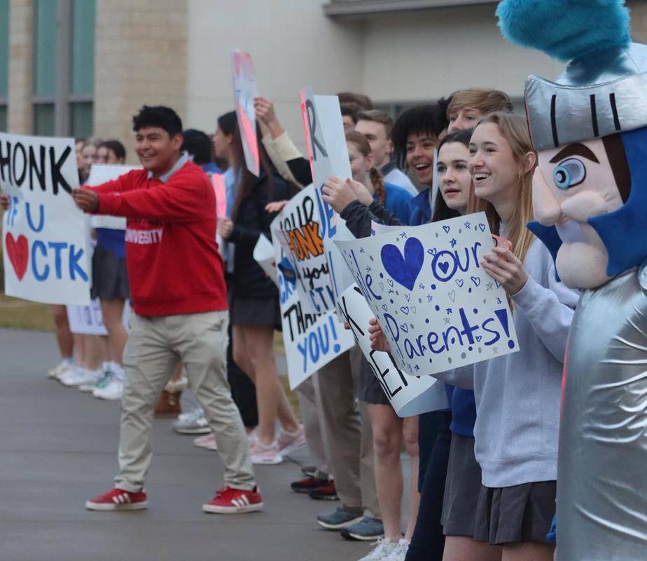 Students at Christ the King High School kicked off Catholic Schools Week celebration with a “honking” welcome for parents in morning carpool to thank parents. 