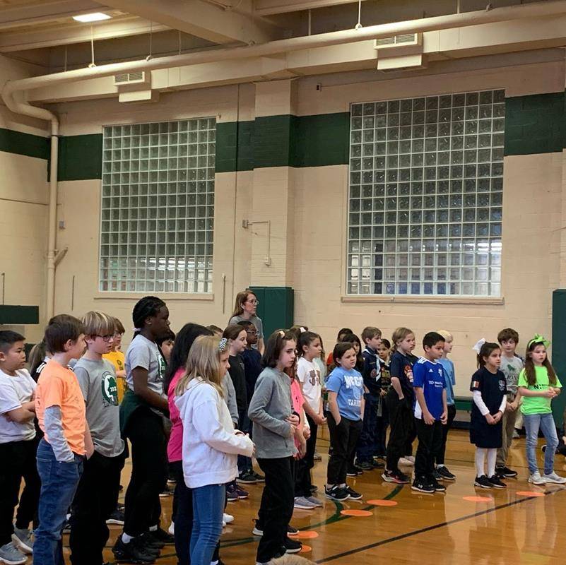 St. Leo School students started Catholic Schools Week with a living rosary praying the Joyful Mysteries.