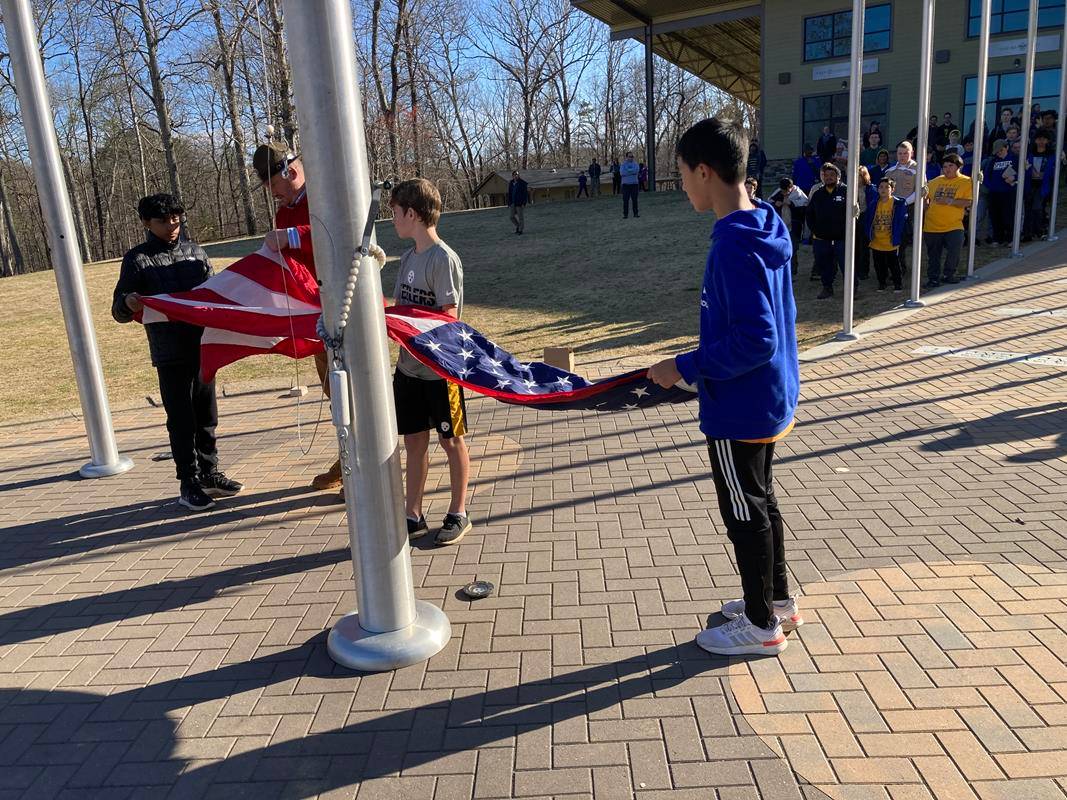 Flag-raising ceremony at the Catholic Camporee (Photo by Rob Stallings)