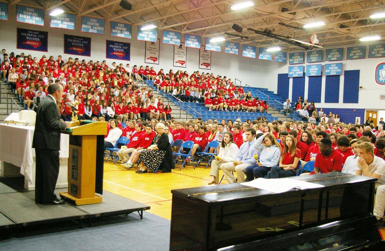Charlotte Catholic High School had an all-school Mass today in honor of Catholic Schools Week (Photo via Facebook)