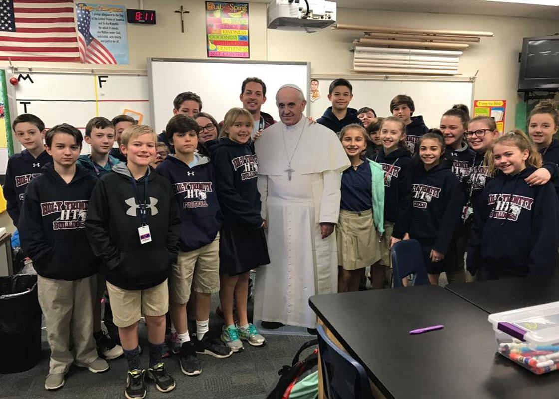 Holy Trinity Middle School had special visitors during Catholic Schools Week. Father Jason Barone and Father Joseph Matlak along with women religious speak to our students about vocations. (Photo via Facebook)