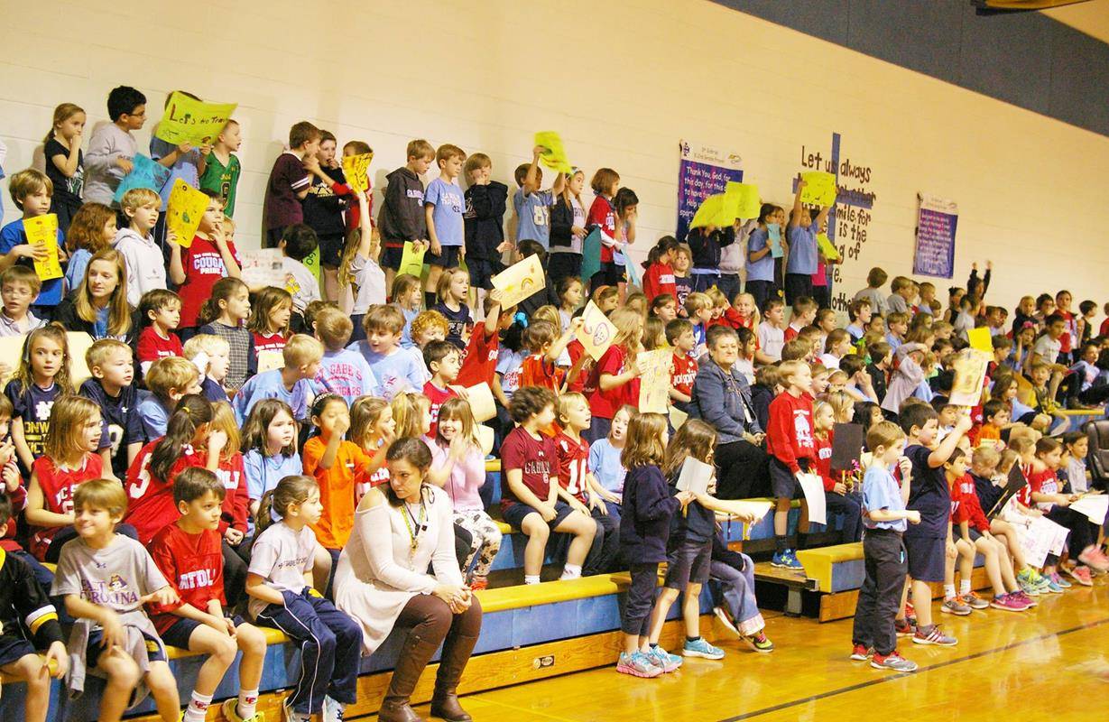 St. Gabriel Catholic School held a faculty vs. student volleyball game today in honor of Catholic Schools Week and the band played to support their fellow Jaguars (Photo via Facebook)