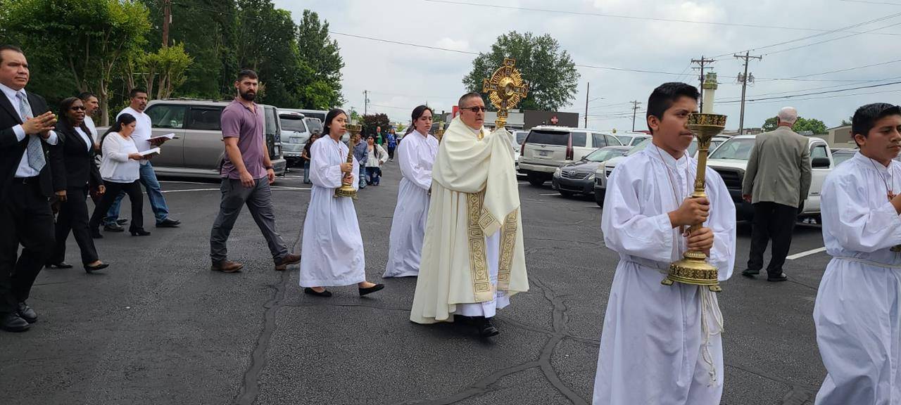Eucharist Procession at St. Aloysious in Hickory. Deacon Francisco Piña carried the Holy Sacrament