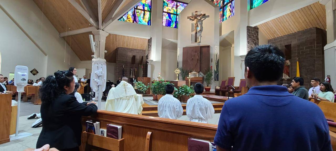 Eucharist Procession at St. Aloysious in Hickory. Deacon Francisco Piña carried the Holy Sacrament