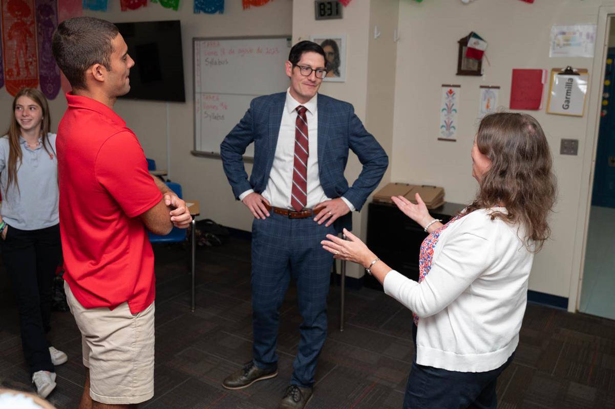 Students start the new year at Charlotte Catholic High School. Superintendent Dr. Greg Monroe is on campus for the first day of school. 