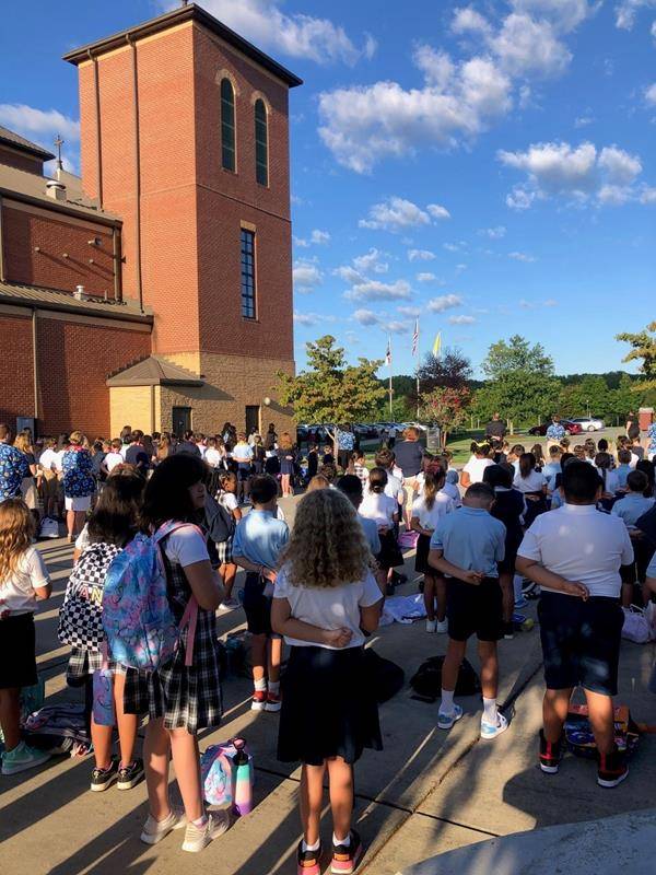 Students return to Sacred Heart School.