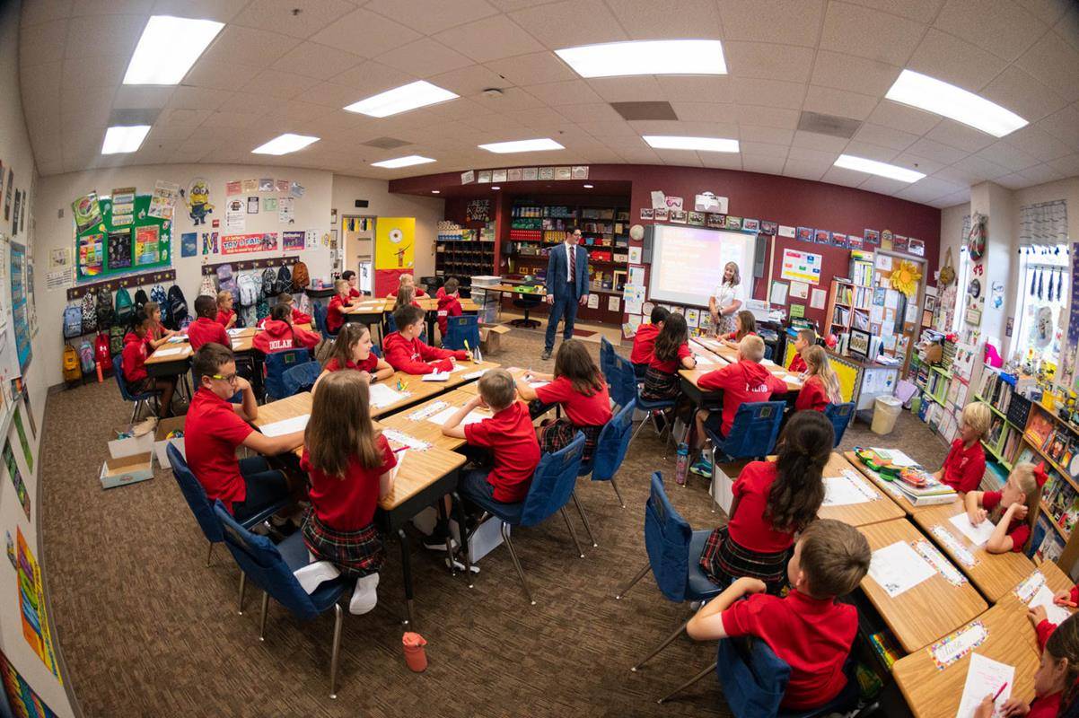 Students start the new year at St. Matthew School. Superintendent Dr. Greg Monroe is on campus for the first day of school. 