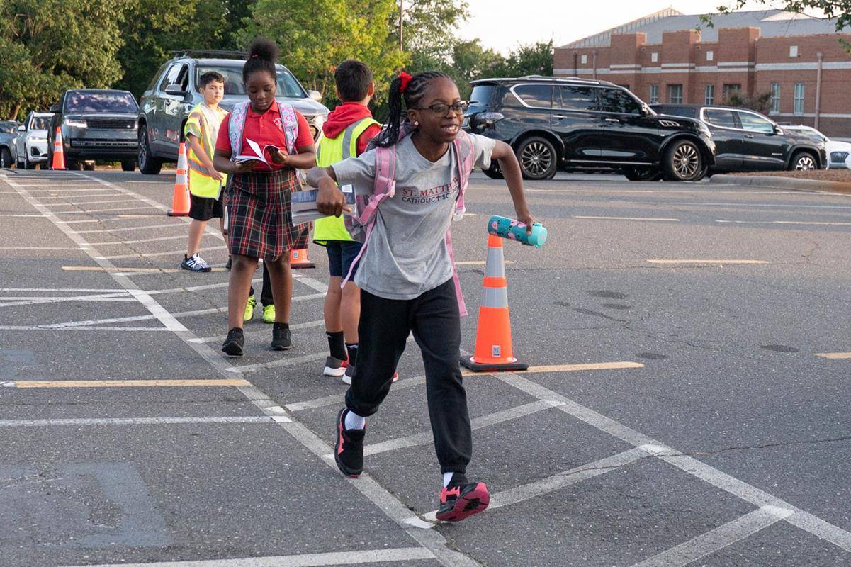 Students start the new year at St. Matthew School. Superintendent Dr. Greg Monroe is on campus for the first day of school. 