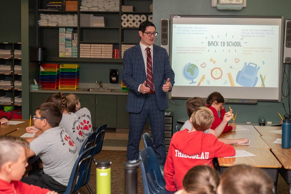 Students start the new year at St. Matthew School. Superintendent Dr. Greg Monroe is on campus for the first day of school. 